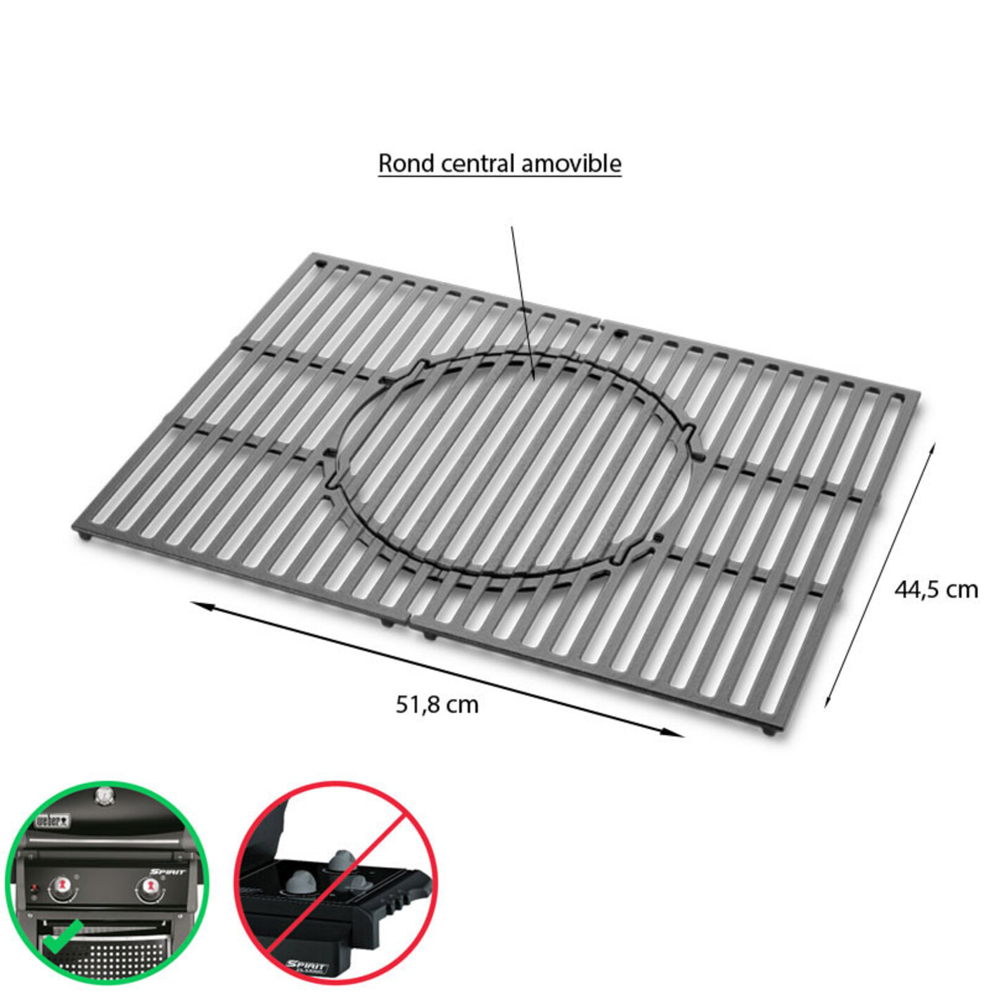 GFTIME 7637 - Grille de Cuisson en Acier Inoxydable - 44,5 x 26 cm - pour Barbecue à gaz Spirit E210/220 S210/220 S210/220 (avec Boutons de Commande Avant) - Pièce de Rechange