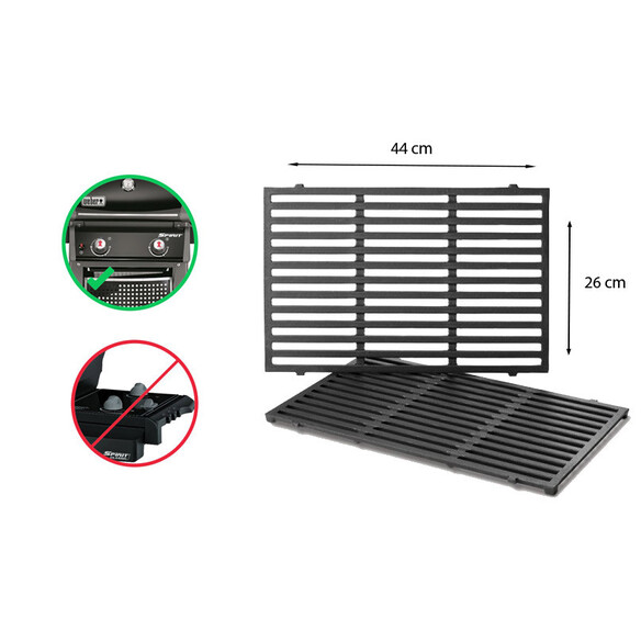 Grilles de cuisson Weber fonte Spirit 200 (brûleurs façade)