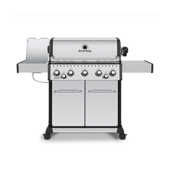 Barbecue Broil King Baron 590 inox IR vue face réchaud ouvert