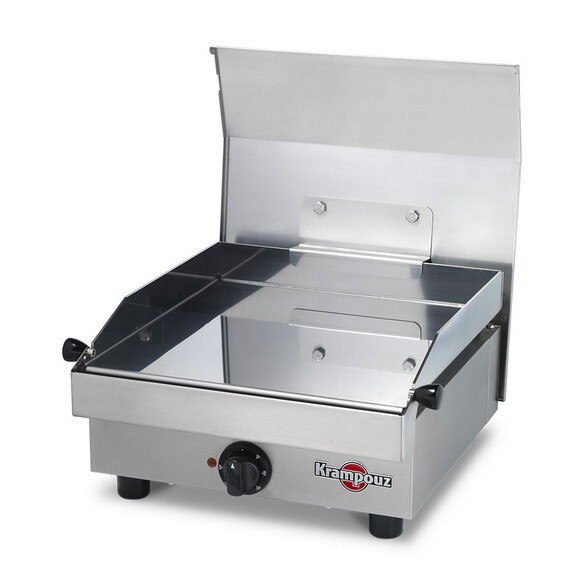 Capot inox ouvert sur Plancha 34 cm Saveur Krampouz