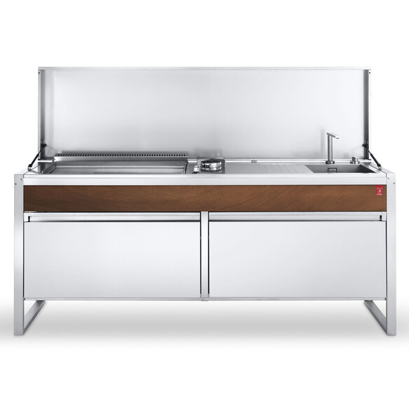 Couvercle ouverte en inox marin sur Cuisine extérieure Oasi 205C T4 - Planet