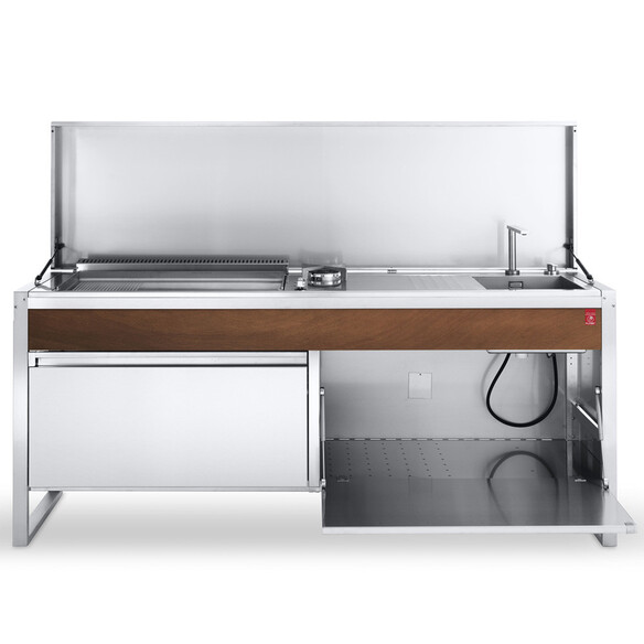 Couvercle ouvert en inox marin sur Cuisine inox été Oasi 205C T2 - Planet