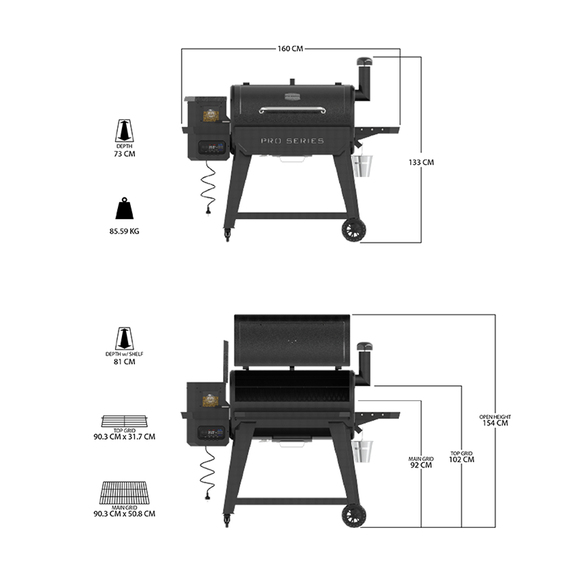 Dimensions du barbecue Pellet Pro Series1150