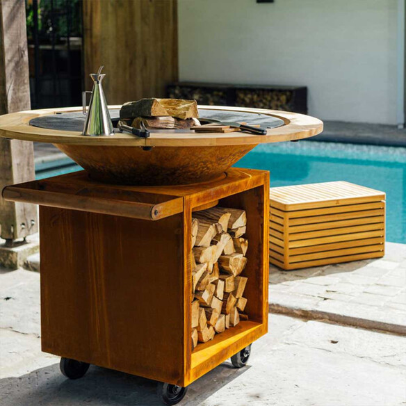 Brasero Ofyr Classic Pro Storage en Corten ambiance