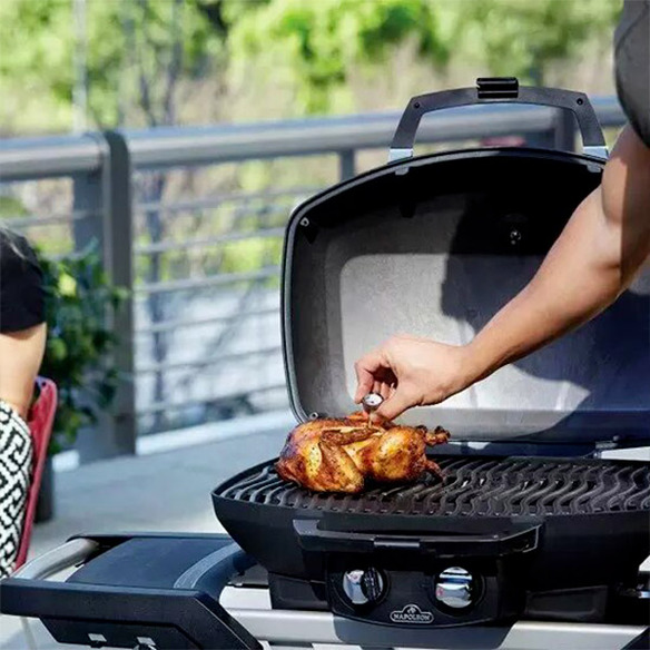 Barbecue sur chariot Napoléon Travel Q Pro 285X à gaz cuisson poulet