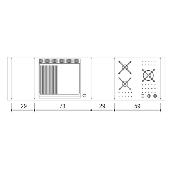 Schéma et dimensions des modules encastrables sur table Oasi 205C