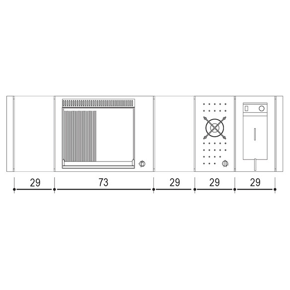 Schéma et dimensions des modules encastrables sur table 205C Planet