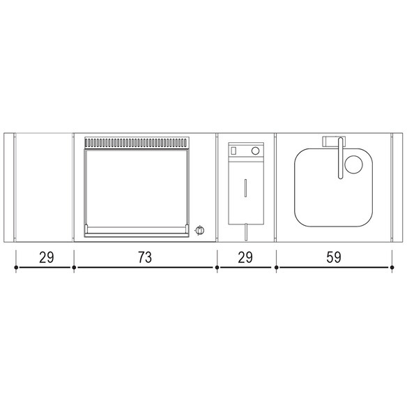 Schéma et dimensions de la table Oasi 205C et ses modules - Planet