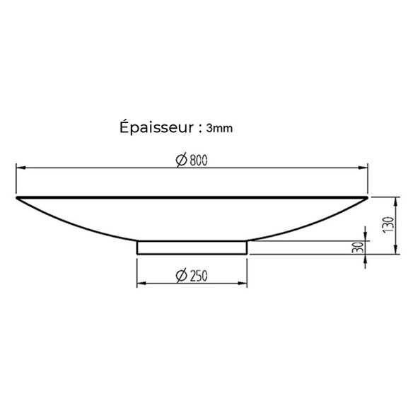 Schéma et dimensions du brasero rond en acier corten 80 cm Nordic Flame
