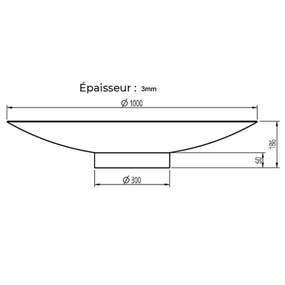 Schéma et dimensions du brasero corten Nordic Flame 100 cm