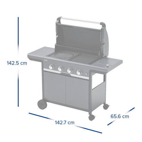 Dimensions du Barbecue Select 4 EXS Campingaz avec couvercle ouvert