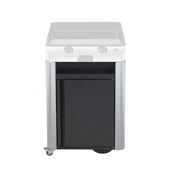 Vue de face du chariot Fusion 60 en inox marin et porte avant en acier noir - ENO