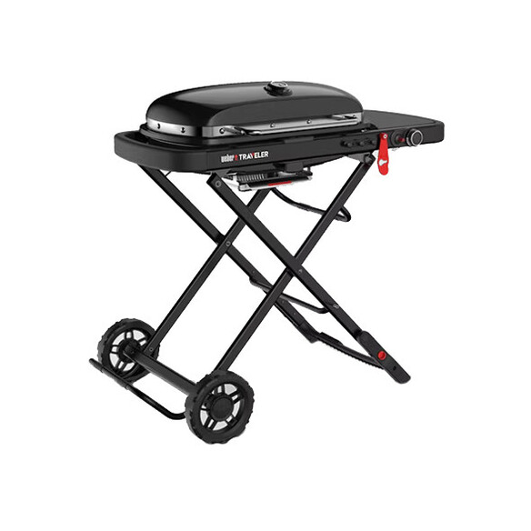 Barbecue gaz nomade Weber Traveler noir édition Stealth vue 3/4