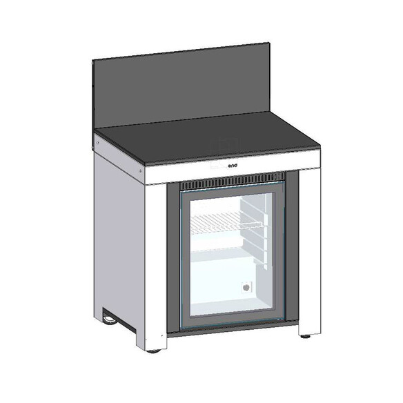 Exemple d'installation du frigo encastrable 75 l dans un Modulo ENO Standard en inox et noir