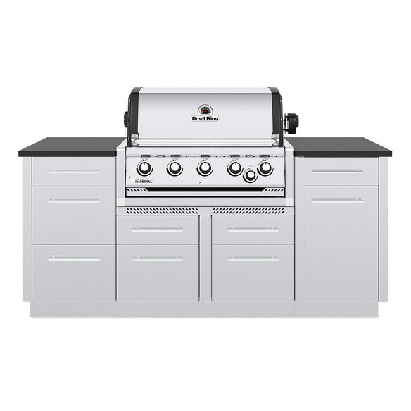 Exemple de cuisine extérieure avec barbecue gaz encastrable Imperial 570 Broil King