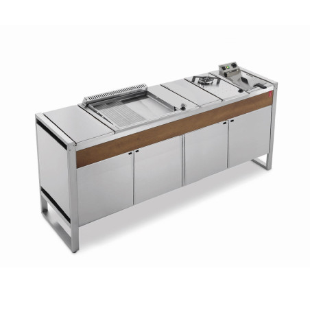 Table Oasi 205C avec plancha gaz 55 lisse rainurée, réchaud et friteuse - Planet