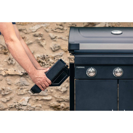 Tablette repliée sur le barbecue gaz Compact 3 LX Plus Campingaz