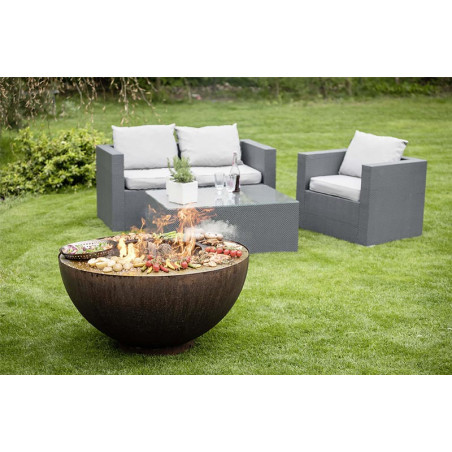 Brasero plancha Boule en corten Feu du Jardin - Esprit Barbecue