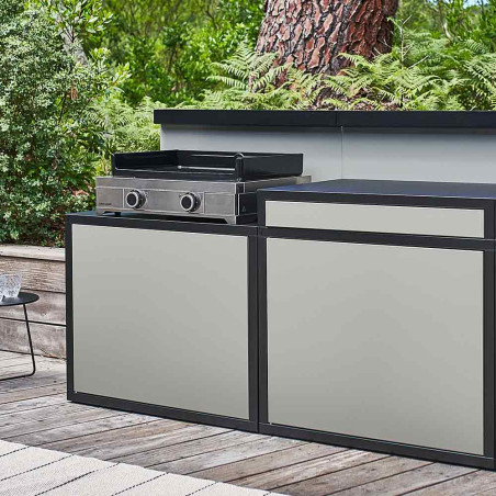 Meuble desserte avec plancha Modern 75 inox relié à meuble plan de travail Forge Adour