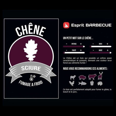 Caractéristiques sciure bois de chêne 15 kg Esprit Barbecue