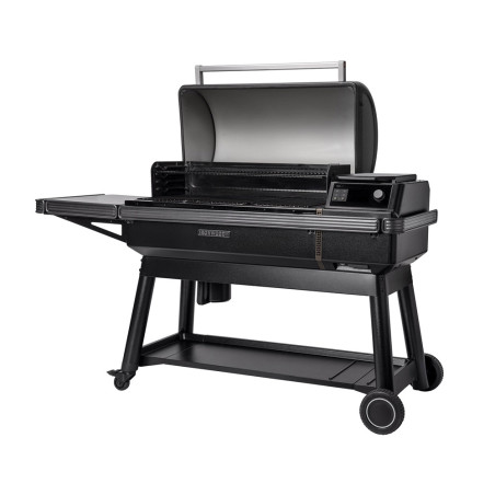 Barbecue à pellets Ironwood XL Traeger de côté couvercle ouvert