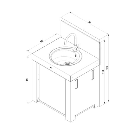 Schéma avec dimensions du modulo évier ENO en acier