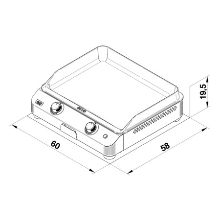 Schéma avec dimensions de la plancha gaz Fusion 60 gris ENO