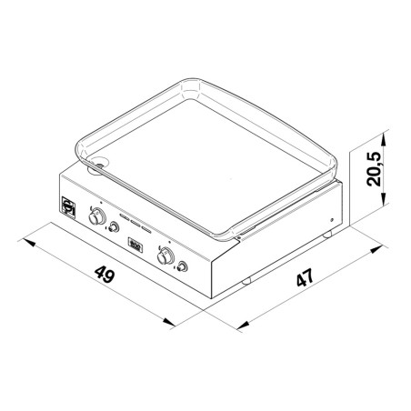 Schéma avec dimensions de la plancha gaz Initial 50 ENO