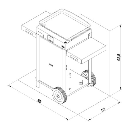 Schéma avec dimensions de la plancha gaz sur chariot Initial 50 ENO