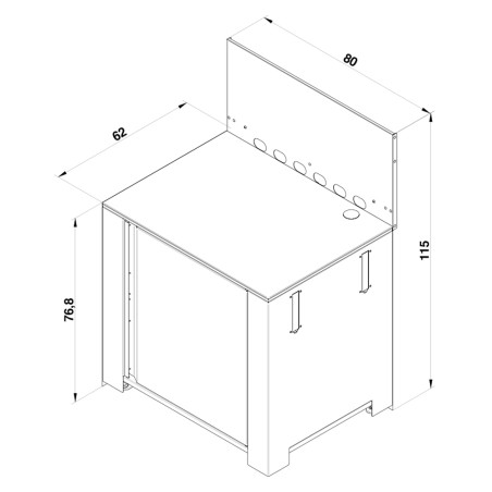 Schéma avec dimensions du modulo ENO pour plancha en acier gris