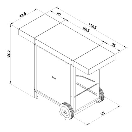 Schéma avec dimensions de la chariot Oscar ENO pour plancha 45 et 60 cm
