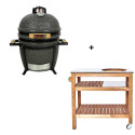 Barbecue kamado Original Compact Grill Guru et chariot barbecue en bois