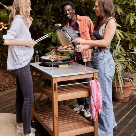 Barbecue kamado Original Compact sur le chariot en bois Grill Guru