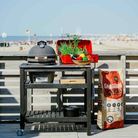 Kamado Original Compact sur chariot en bois noir Grill Guru