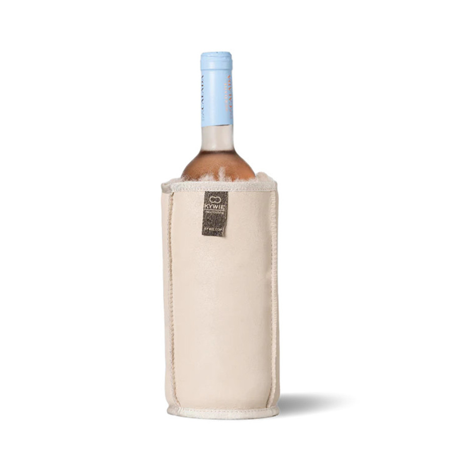 KYWIE Rafraîchisseur De Bouteille En Peau De Mouton Naturelle Beige – Éco & Élégant Pour Vin/Champagne 0,75L – Garde Au Frais Sans Condensation