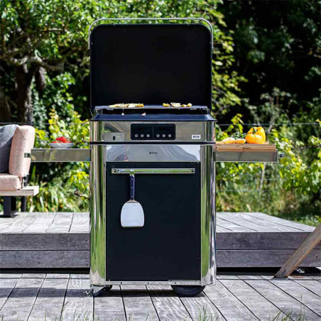 Pack plancha électrique Enosign + chariot noir et inox ambiance Pack plancha électrique Enosign + chariot noir et inox ambiance
