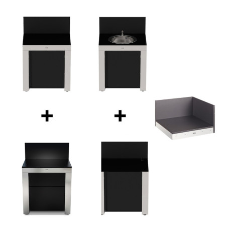Pack 5 Modulos ENO cuisine extérieure en acier noir et inox marin