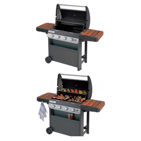 Vue sur le barbecue Campingaz 4 Series Classic WLD IT en utilisation et hors utilisation