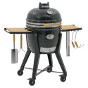 Kamado noir TWO.55 Monolith sur chariot avec ses 2 tablettes rétractables en bois de bambou