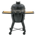 Vue de dos du kamado noir TWO.55 Monolith sur chariot avec tablettes rétractables