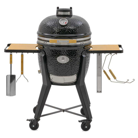 Kamado TWO.66 Monolith noir avec chariot et tablettes avec crochets porte ustensiles intégrés