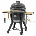 Kamado TWO.66 noir de Monolith sur son chariot avec ses tablettes en bois de bambou rabattables Kamado TWO.66 noir de Monolith sur son chariot avec ses tablettes en bois de bambou rabattables