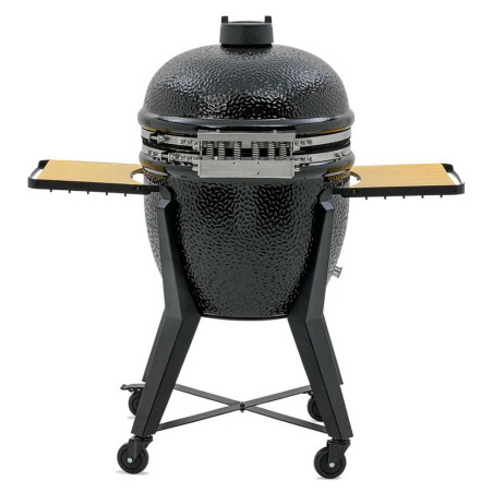 Barbecue kamado TWO.66 noir sur son chariot vue de dos Barbecue kamado TWO.66 noir sur son chariot vue de dos