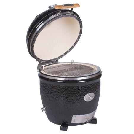 Vue sur le kamado noir TWO.55 sans chariot noir Monolith ouvert Vue sur le kamado noir TWO.55 sans chariot noir Monolith ouvert