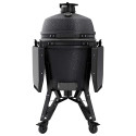 Vue de face sur le barbecue charbon The Bastard Pro Large Complete Graphite tablettes rabattues et couvercle fermé