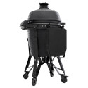 Vue de face sur le barbecue charbon The Bastard Pro Large Complete Graphite tablettes sur le devant