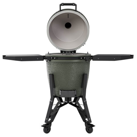 Barbecue charbon The Bastard PRO Large Complete Alpine Green ouvert avec tablettes