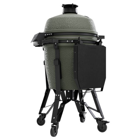 Kamado PRO Large Complete Alpine Green The Bastard vue de côté, tablettes rabattues