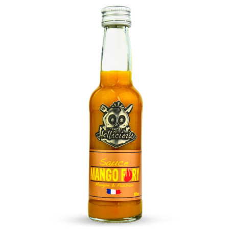 Bouteille de sauce piquante Mango Fury de la marque Hellicious