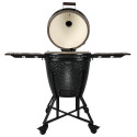 Vue de face, couvercle ouvert, tablettes ouvertes sur le barbecue kamado The Bastard Anniversary Edition
